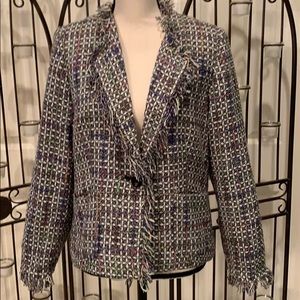 Woven fabric blazer with multi-color plaid